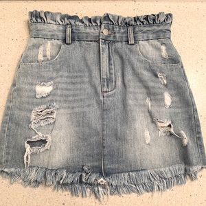 Ruffled Jean Skirt with Rips